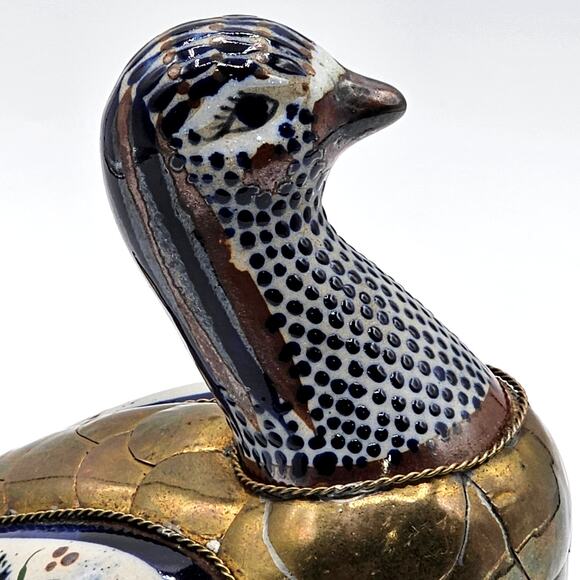 Sergio Bustamante Brass Porcelain Goose Figurine Floral Mixed Metal MCM - Picture 3 of 9